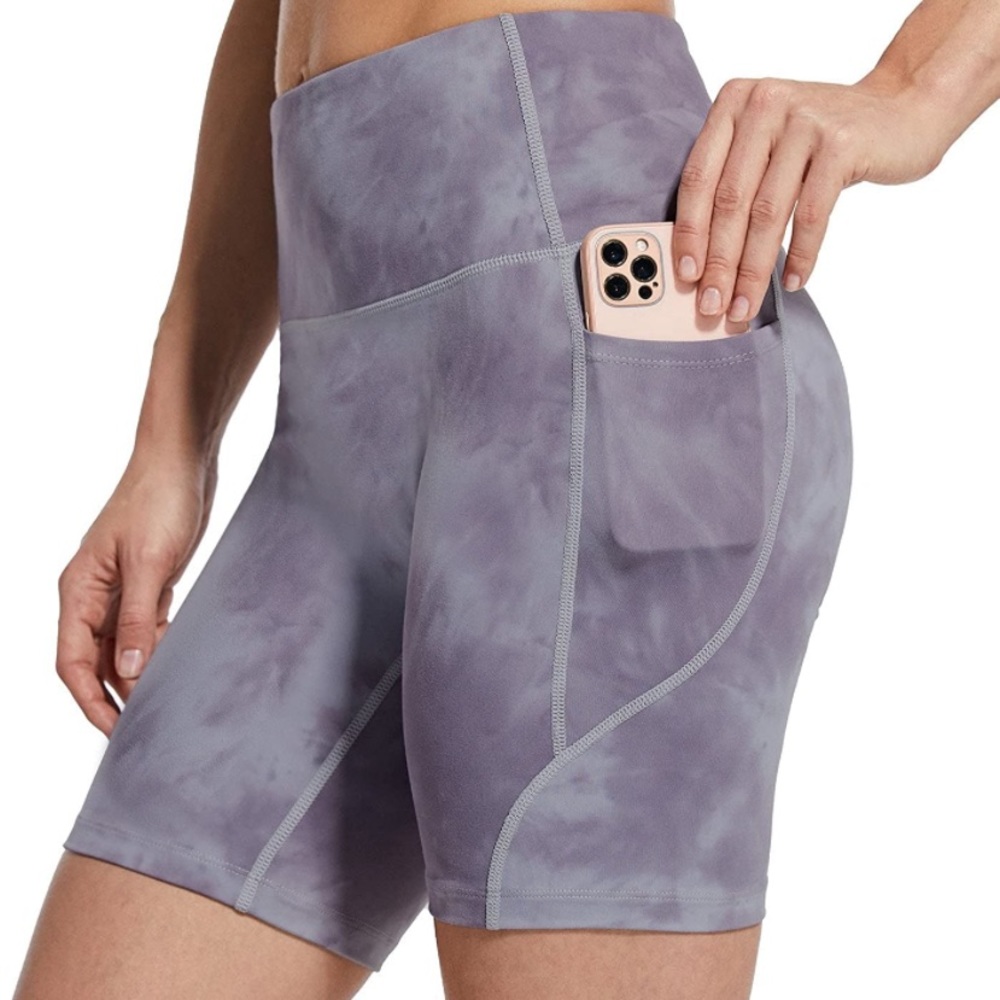 Women's 8"/ 7"/ 5" High Waist Biker Shorts Size-M,Color-Tie Die purple